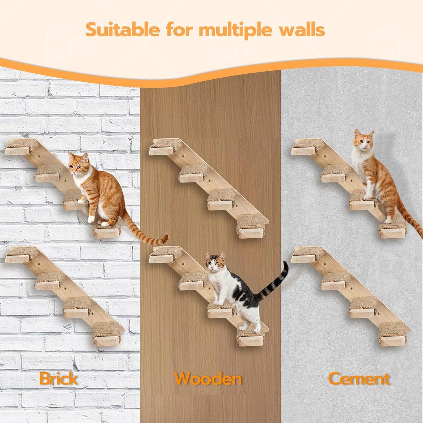 Solid Wood Wall-Mounted Cat Climbing Ladder