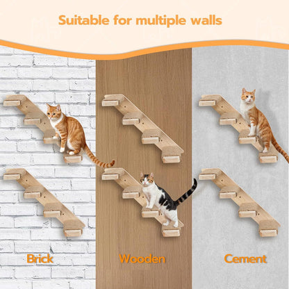 Solid Wood Wall-Mounted Cat Climbing Ladder