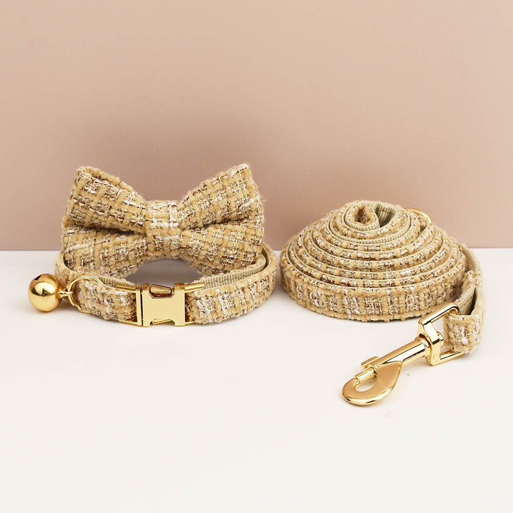 Cat collar and lead with bow tie and gold bell with gold fixings