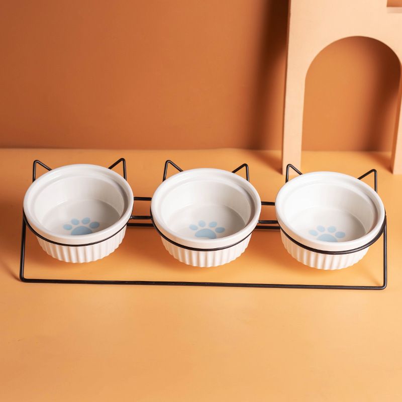 Triple Slanted Ceramic Pet Feeding Station - Coco & Harley - Pet Care > Cat Supplies > Cat Bowls, Feeders & Waterers - V888-ELOSUNG49880