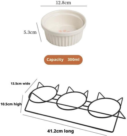 Triple Slanted Ceramic Pet Feeding Station - Coco & Harley - Pet Care > Cat Supplies > Cat Bowls, Feeders & Waterers - V888-ELOSUNG49880