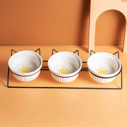 Triple Slanted Ceramic Pet Feeding Station - Coco & Harley - Pet Care > Cat Supplies > Cat Bowls, Feeders & Waterers - V888-ELOSUNG49881