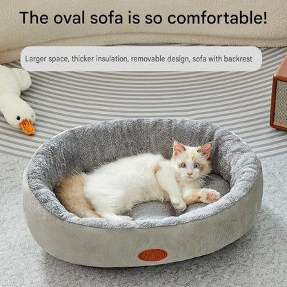 S Size 40x50cm Grey Oval Pet Bed - Arctic Fleece and PP Cotton - Thickened Warmth, Non-Slip Base, Removable Cover, Compact for Cats and Small Dogs