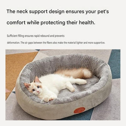 S Size 40x50cm Grey Oval Pet Bed - Arctic Fleece and PP Cotton - Thickened Warmth, Non-Slip Base, Removable Cover, Compact for Cats and Small Dogs