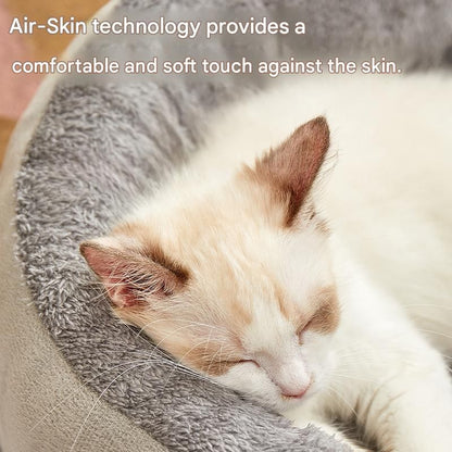 S Size 40x50cm Grey Oval Pet Bed - Arctic Fleece and PP Cotton - Thickened Warmth, Non-Slip Base, Removable Cover, Compact for Cats and Small Dogs