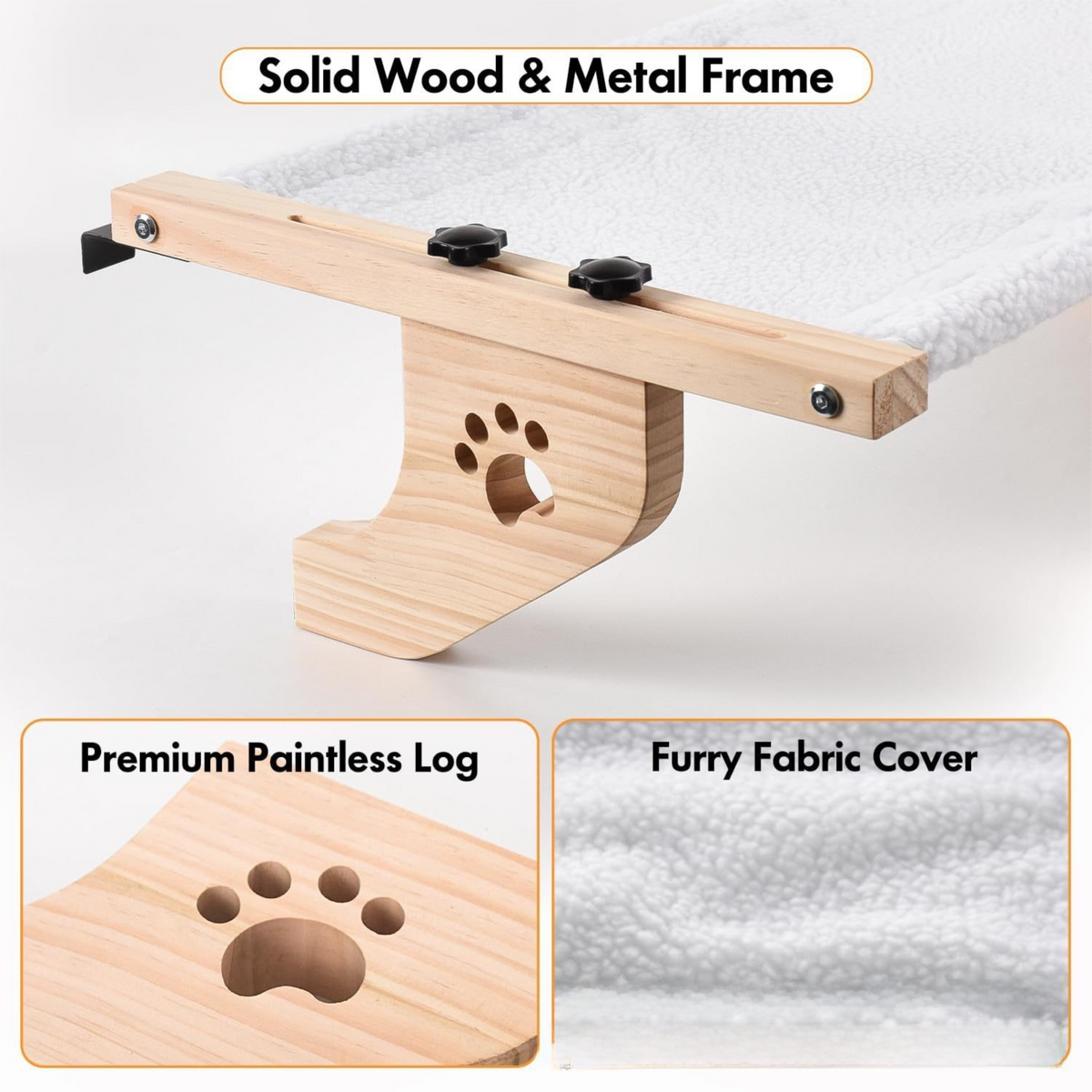 24.4 x 15" Cat Window Perch Hammock with Removable Washable Fleece Cover - Widely Adjustable Frame to Fit Various Window