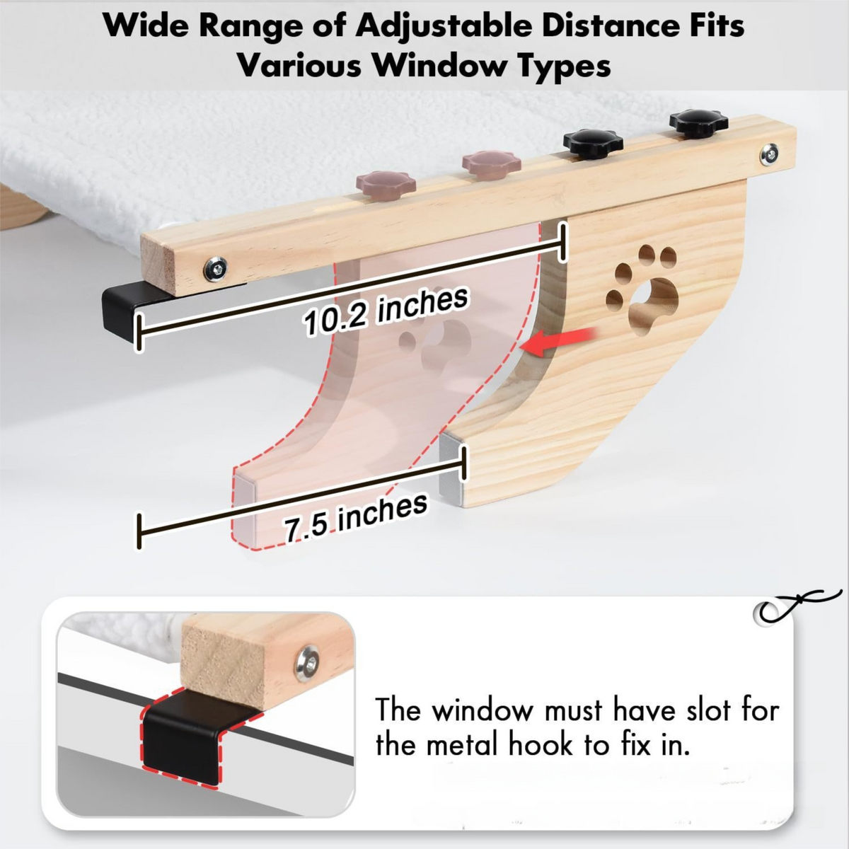 24.4 x 15" Cat Window Perch Hammock with Removable Washable Fleece Cover - Widely Adjustable Frame to Fit Various Window