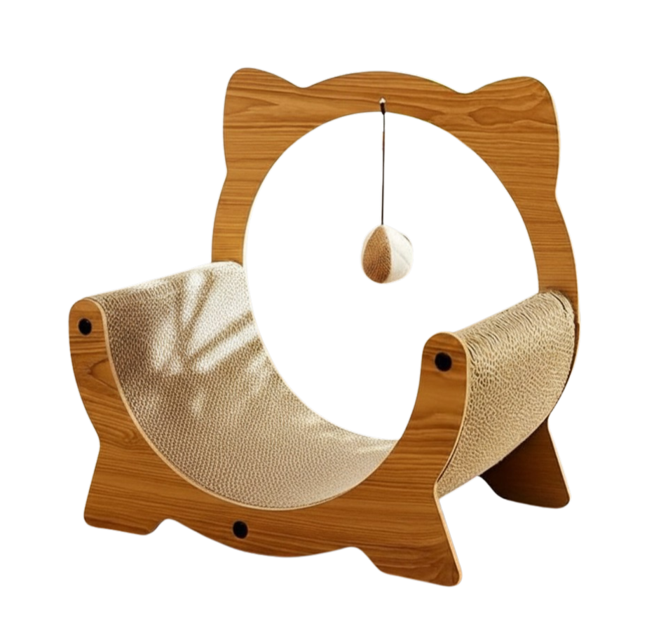Wooden Cat Cradle & Scratch Board with Hanging Toy