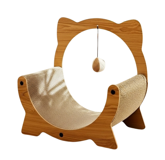 Wooden Cat Cradle & Scratch Board with Hanging Toy