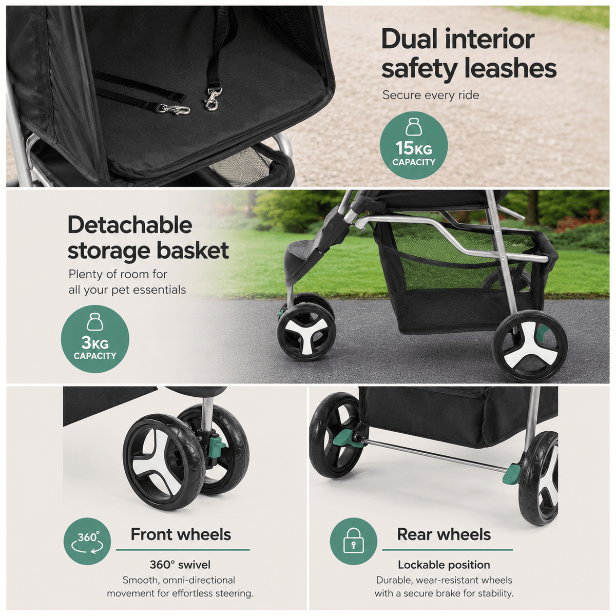i.Pet Pet Stroller Foldable 3 Wheels - Coco & Harley - Pet Care > Cat Supplies > Cat Carriers & Crates - PET-STROLLER-3WL-BK