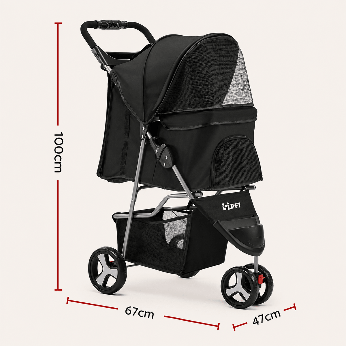 i.Pet Pet Stroller Foldable 3 Wheels - Coco & Harley - Pet Care > Cat Supplies > Cat Carriers & Crates - PET-STROLLER-3WL-BK