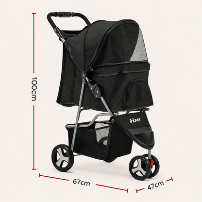 i.Pet Pet Stroller Foldable 3 Wheels - Coco & Harley - Pet Care > Cat Supplies > Cat Carriers & Crates - PET-STROLLER-3WL-BK