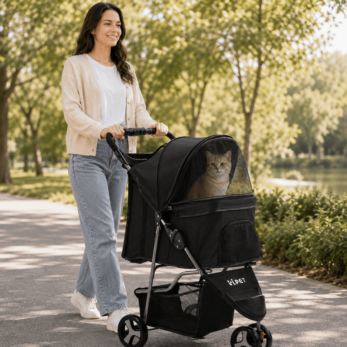 i.Pet Pet Stroller Foldable 3 Wheels - Coco & Harley - Pet Care > Cat Supplies > Cat Carriers & Crates - PET-STROLLER-3WL-BK