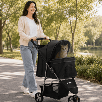 i.Pet Pet Stroller Foldable 3 Wheels - Coco & Harley - Pet Care > Cat Supplies > Cat Carriers & Crates - PET-STROLLER-3WL-BK