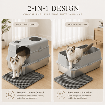 i.Pet Stainless Steel Enclosed Litter Box Set - Coco & Harley - Pet Care > Cat Supplies > Cat Litter - PET-CLB-STL-CV-LTGR