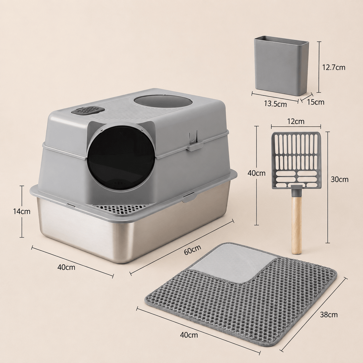 i.Pet Stainless Steel Enclosed Litter Box Set - Coco & Harley - Pet Care > Cat Supplies > Cat Litter - PET-CLB-STL-CV-LTGR