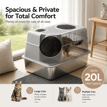 i.Pet Stainless Steel Enclosed Litter Box Set - Coco & Harley - Pet Care > Cat Supplies > Cat Litter - PET-CLB-STL-CV-LTGR
